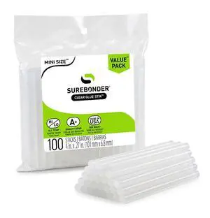 Surebonder DT-100 Mini Size Hot Glue Sticks for Glue Guns 0.27 in. Diameter, 4 in. Length - All Purpose, All Temperature - Great for DIY, Arts, and Crafting - 100 Pack, Clear Surebonder DT-100 Mini Size Hot Glue Sticks for Glue Guns 0.27 in. Diameter, 4 in. Length - All Purpose, All Temperature - Great for DIY, Arts, and Crafting - 100 Pack, Clear