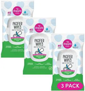 Dapple Baby Pacifier Wipes for Infants and Toddlers - (3 Pack) 40 Count - Fragrance-Free, Hypoallergenic & Food-Grade - Diaper Bag Essentials Dapple Baby Pacifier Wipes for Infants and Toddlers - (3 Pack) 40 Count - Fragrance-Free, Hypoallergenic & Food-Grade - Diaper Bag Essentials