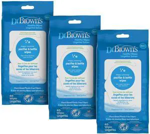 Dr. Brown's Bottle and Pacifier Healthy Wipes, Safely Clean Bottles, Baby Items, and Feeding Essentials, Hypoallergenic, 40 count, 3-Pack (Packaging May Vary) Dr. Brown's Bottle and Pacifier Healthy Wipes, Safely Clean Bottles, Baby Items, and Feeding Essentials, Hypoallergenic, 40 count, 3-Pack (Packaging May Vary)
