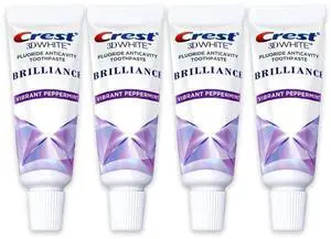 Crest 3D White Brilliance Toothpaste, Vibrant Peppermint, Travel Size 0.85 oz (24g) - Pack of 4 Crest 3D White Brilliance Toothpaste, Vibrant Peppermint, Travel Size 0.85 oz (24g) - Pack of 4