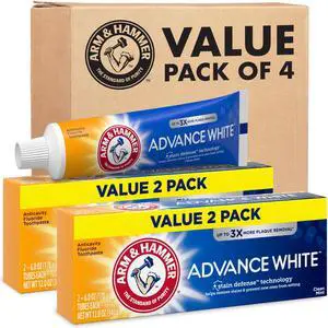 ARM & HAMMER Advance White Toothpaste, Teeth Whitening Baking Soda Toothpaste with Stain Defense Technology and Fluoride, Clean Mint Flavor, 6.0 Oz (4 Pack) ARM & HAMMER Advance White Toothpaste, Teeth Whitening Baking Soda Toothpaste with Stain Defense Technology and Fluoride, Clean Mint Flavor, 6.0 Oz (4 Pack)
