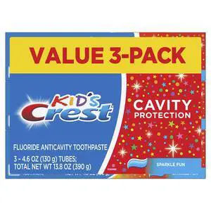 Crest Kid's Cavity Protection Toothpaste, Crest Kids Toothpaste, For Children And Toddlers 2+, Sparkle Fun, 4.6 Oz (Pack of 3), Toothpaste For Kids, Packaging may vary Crest Kid's Cavity Protection Toothpaste, Crest Kids Toothpaste, For Children And Toddlers 2+, Sparkle Fun, 4.6 Oz (Pack of 3), Toothpaste For Kids, Packaging may vary