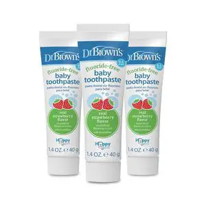 Dr. Brown's Fluoride-Free Baby Toothpaste, Infant and Toddler Oral Care, 1.4oz/40g, 0-3 Years, Strawberry, 3-Pack Dr. Brown's Fluoride-Free Baby Toothpaste, Infant and Toddler Oral Care, 1.4oz/40g, 0-3 Years, Strawberry, 3-Pack