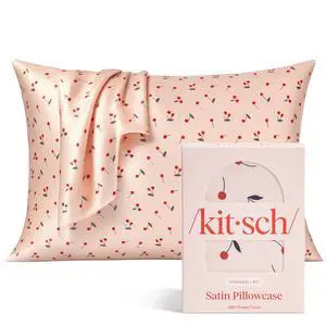 Kitsch Satin Pillowcase with Zipper for Hair & Skin - Softer Than Silk Pillow Cases, Smooth Cooling Satin Pillow Case, Wrinkle-Free, Machine Washable, Pillow Cases Standard Size 19x26 - Cherry Print Kitsch Satin Pillowcase with Zipper for Hair & Skin - Softer Than Silk Pillow Cases, Smooth Cooling Satin Pillow Case, Wrinkle-Free, Machine Washable, Pillow Cases Standard Size 19x26 - Cherry Print