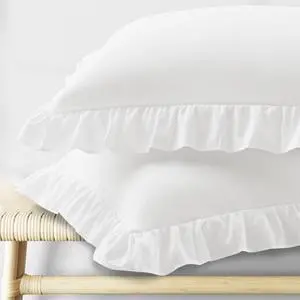 KKJIAF Ruffle Pillow Cases Standard Size Set of 2, Ruffled Pillow Covers with Envelope Closure, Wrinkle Resistant Pillowcases 20" x 26", Ruffled Pillow Shams, White KKJIAF Ruffle Pillow Cases Standard Size Set of 2, Ruffled Pillow Covers with Envelope Closure, Wrinkle Resistant Pillowcases 20" x 26", Ruffled Pillow Shams, White