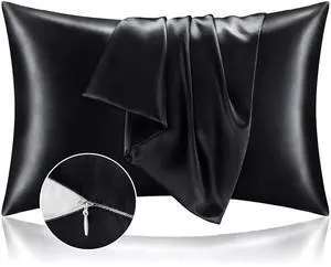 BEDELITE Satin Pillowcase with Zipper 2 Pack, Black Pillow Cases Standard Size, Super Soft and Cooling Similar to Silk Pillow Cases, Gift for Women Men(20x26 Inches) BEDELITE Satin Pillowcase with Zipper 2 Pack, Black Pillow Cases Standard Size, Super Soft and Cooling Similar to Silk Pillow Cases, Gift for Women Men(20x26 Inches)