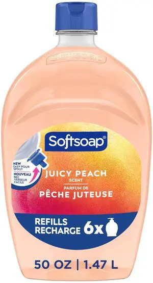 Softsoap Juicy Peach Liquid Hand Soap, Kitchen and Bathroom Hand Soap, Rich Fruity Scent, 50 fl oz Refill Bottle Softsoap Juicy Peach Liquid Hand Soap, Kitchen and Bathroom Hand Soap, Rich Fruity Scent, 50 fl oz Refill Bottle