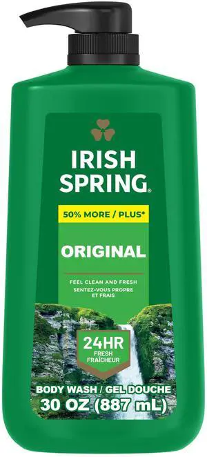 Irish Spring Original Moisturizing Body Wash for Men, 24-Hour Fresh, Face and Body Wash, Biodegradable Ingredients, Paraben Free, Cool Fresh Scent, 30 fl oz Pump Bottle Irish Spring Original Moisturizing Body Wash for Men, 24-Hour Fresh, Face and Body Wash, Biodegradable Ingredients, Paraben Free, Cool Fresh Scent, 30 fl oz Pump Bottle