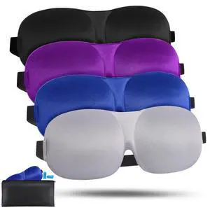 4 Pack Sleep Mask for Women and Men Adjustable Blackout 3D Eye Masks for Sleep, Blindfold with Storage Bag and Earplug for Travel Nap and Night (Black, Purple, Blue, Gray) 4 Pack Sleep Mask for Women and Men Adjustable Blackout 3D Eye Masks for Sleep, Blindfold with Storage Bag and Earplug for Travel Nap and Night (Black, Purple, Blue, Gray)