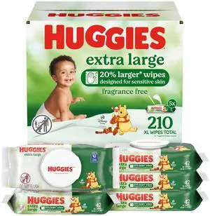 Huggies Extra Large Baby Wipes, Unscented, 5 Flip-Top Packs, 210 XL Wipes Total, Packaging May Vary Huggies Extra Large Baby Wipes, Unscented, 5 Flip-Top Packs, 210 XL Wipes Total, Packaging May Vary