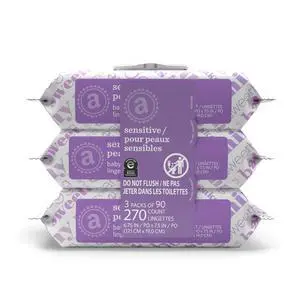Baby Wipes, Sensitive, Unscented, Cleans Gently, 270 Count, Flip-Top Packs, Pack of 3 Baby Wipes, Sensitive, Unscented, Cleans Gently, 270 Count, Flip-Top Packs, Pack of 3