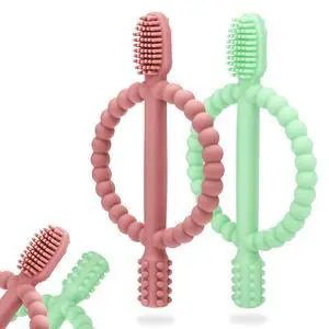Baby Teething Toys with Easy-Hold Handle, Silicone Infant Toothbrush, Textured On Both Sides Helps Massage, Soothe Sore Gums, Teething Toys for Babies 0-6 Months, 6-12 Months Bright Green & Caramel Baby Teething Toys with Easy-Hold Handle, Silicone Infant Toothbrush, Textured On Both Sides Helps Massage, Soothe Sore Gums, Teething Toys for Babies 0-6 Months, 6-12 Months Bright Green & Caramel