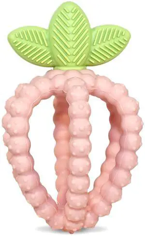 RaZbaby Bites Silicone Baby Teething Toy Sensory Toy with Textured BerryBumps for Teething Relief, Easy-to-Hold Fruit Shape, BPA-Free, Soothes Front & Back Teeth Gift for Babies, 3 Months+, Pink RaZbaby Bites Silicone Baby Teething Toy Sensory Toy with Textured BerryBumps for Teething Relief, Easy-to-Hold Fruit Shape, BPA-Free, Soothes Front & Back Teeth Gift for Babies, 3 Months+, Pink