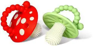 RaZbaby Soft Silicone Infant & Baby 3M+ Teether Toy Massaging Bristles Teething Relief Pacifier - Soothes Sore Gums - Hands-Free & Easy-to-Hold Chompy Teether, BPA Free (RED/Green) RaZbaby Soft Silicone Infant & Baby 3M+ Teether Toy Massaging Bristles Teething Relief Pacifier - Soothes Sore Gums - Hands-Free & Easy-to-Hold Chompy Teether, BPA Free (RED/Green)