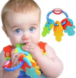 Nuby IcyBite Ice Gel Teether Keys for Infants - Silicone Baby Teether Toys - Gentle on Sore Gums - Baby Teething Relief - 3+ Months - Blue Nuby IcyBite Ice Gel Teether Keys for Infants - Silicone Baby Teether Toys - Gentle on Sore Gums - Baby Teething Relief - 3+ Months - Blue