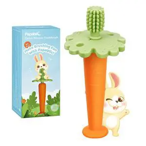 Papablic Baby Toothbrush Teether, 360° Carrot Toothbrush Teething Toy with Suction Base, Children's Day Gift Travel Essentials for Toddler Infants 6-12 Months Papablic Baby Toothbrush Teether, 360° Carrot Toothbrush Teething Toy with Suction Base, Children's Day Gift Travel Essentials for Toddler Infants 6-12 Months