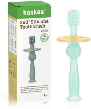 haakaa 360° Baby Toothbrush with Suction Base - Gentle Cleaning for Toddler's Self-Brushing Training, Food-Grade Silicone, Adjustable Safety Shield - Blue (1 Piece) haakaa 360° Baby Toothbrush with Suction Base - Gentle Cleaning for Toddler's Self-Brushing Training, Food-Grade Silicone, Adjustable Safety Shield - Blue (1 Piece)