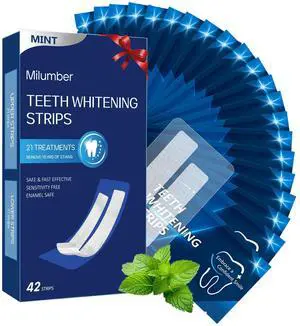 Milumber Teeth Whitening Strips for Sensitive, 42 Strips Whitener Safe Whitestrip, Deep Stains Removal Tooth Whitening, Enamel Safe Non-Slip Dry Strip Technology for Whiter Teeth, Mint Milumber Teeth Whitening Strips for Sensitive, 42 Strips Whitener Safe Whitestrip, Deep Stains Removal Tooth Whitening, Enamel Safe Non-Slip Dry Strip Technology for Whiter Teeth, Mint