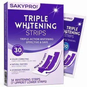 SAKYPRORAL Whitening Strips, Long-Lasting Results, Enamel Safe & Low-Sensitivity, Purple Tooth whitening, Professional Teeth Whitening Strips with Non-Slip Dry Strip Technology, 14 Count (Pack of 1) SAKYPRORAL Whitening Strips, Long-Lasting Results, Enamel Safe & Low-Sensitivity, Purple Tooth whitening, Professional Teeth Whitening Strips with Non-Slip Dry Strip Technology, 14 Count (Pack of 1)
