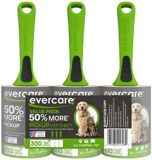 Evercare Pet Hair Lint Rollers All Purpose Use 100 Easy-Tear Sheets Per Roll Reusable Sticky Roller Pets Cat & Dog Hair Remover Contoured Handle For Furniture Clothing & Cars, Set of 3, Green Evercare Pet Hair Lint Rollers All Purpose Use 100 Easy-Tear Sheets Per Roll Reusable Sticky Roller Pets Cat & Dog Hair Remover Contoured Handle For Furniture Clothing & Cars, Set of 3, Green