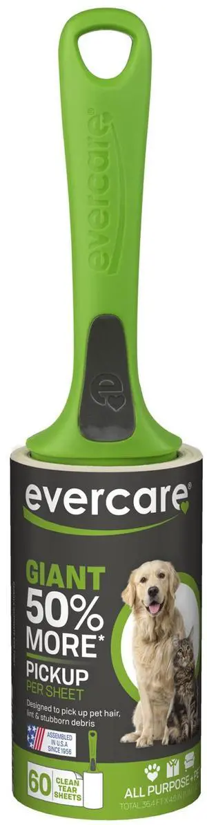 Evercare Lint Roller Pet Hair Remover Giant 60 Layers Per Roll, Green Evercare Lint Roller Pet Hair Remover Giant 60 Layers Per Roll, Green