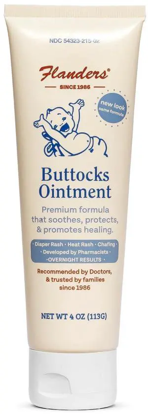Flanders Buttocks Ointment Zinc Oxide Diaper Rash Cream, 4oz Tube, Thick Barrier Paste for Baby & Adult Skin, Heat Rash, Chafing & Irritation Relief Flanders Buttocks Ointment Zinc Oxide Diaper Rash Cream, 4oz Tube, Thick Barrier Paste for Baby & Adult Skin, Heat Rash, Chafing & Irritation Relief