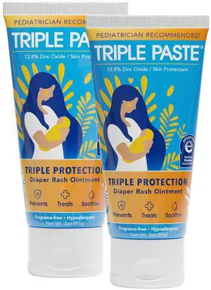 Triple Paste Diaper Rash Cream for Baby, 3 Oz (Pack of 2), Zinc Oxide Ointment Treats, Soothes & Prevents Diaper Rash, Pediatrician-Recommended & Hypoallergenic, Baby Essentials for Daily & Overnight Triple Paste Diaper Rash Cream for Baby, 3 Oz (Pack of 2), Zinc Oxide Ointment Treats, Soothes & Prevents Diaper Rash, Pediatrician-Recommended & Hypoallergenic, Baby Essentials for Daily & Overnight