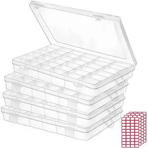 Budreu 4pack 36 Grids Plastic Clear Organizer Box Bead Storage Containers with Adjustable Dividers for Craft Jewelry Fishing Tackles Parts Storage with 4 Sheets Label Stickers Budreu 4pack 36 Grids Plastic Clear Organizer Box Bead Storage Containers with Adjustable Dividers for Craft Jewelry Fishing Tackles Parts Storage with 4 Sheets Label Stickers