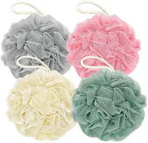 Rnoafmu Shower Loofah Bath Sponge, 60G Loofah Exfoliating Body Scrubber, 4 Color Mesh Shower Pouf Balls for Body Wash (Pink Green White Gray) Rnoafmu Shower Loofah Bath Sponge, 60G Loofah Exfoliating Body Scrubber, 4 Color Mesh Shower Pouf Balls for Body Wash (Pink Green White Gray)