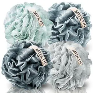 MTDLYICE Loofah Sponge, XXL Large Loofah 100g 4 Pack, Bath Sponge Soft Mesh Shower Loofah for Men, Body Scrub, Shower Pouf Bath Accessories, for Body Wash, Soap (Blue Gray) MTDLYICE Loofah Sponge, XXL Large Loofah 100g 4 Pack, Bath Sponge Soft Mesh Shower Loofah for Men, Body Scrub, Shower Pouf Bath Accessories, for Body Wash, Soap (Blue Gray)
