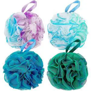 DadyMart Shower Loofah Sponge Pouf XL Exfoliating Bath Puff Body Scrubber, Soft Mesh Shower Sponge with Reinforced Knot, Rich Lather, Set of 4 for Women and Men DadyMart Shower Loofah Sponge Pouf XL Exfoliating Bath Puff Body Scrubber, Soft Mesh Shower Sponge with Reinforced Knot, Rich Lather, Set of 4 for Women and Men