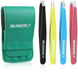 iBuneerly Eyebrows Tweezers Set, 4Pcs Stainless Steel Tweezers for Women with Travel Case, Great Precision for Ingrown Hair, Facial Hair and Splinter Removal iBuneerly Eyebrows Tweezers Set, 4Pcs Stainless Steel Tweezers for Women with Travel Case, Great Precision for Ingrown Hair, Facial Hair and Splinter Removal