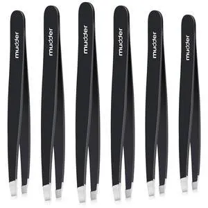 Mudder 6 Pcs Eyebrow Tweezers Set for Facial Hair Stainless Steel Slanted Tip Tweezers in Bulk for Men and Women (Black) Mudder 6 Pcs Eyebrow Tweezers Set for Facial Hair Stainless Steel Slanted Tip Tweezers in Bulk for Men and Women (Black)