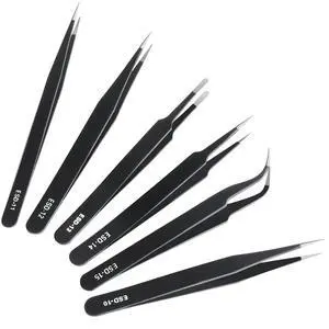 CHERALKEST 6 Pcs Precision Tweezers Set, Premium Anti-Static Stainless Steel Tweezer, ESD Curved of Tweezers for Electronics, Craft, Laboratory Work, Jewelry-Making, etc CHERALKEST 6 Pcs Precision Tweezers Set, Premium Anti-Static Stainless Steel Tweezer, ESD Curved of Tweezers for Electronics, Craft, Laboratory Work, Jewelry-Making, etc