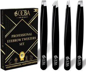 4 Pcs Tweezers for Facial Hair Women & Men for Precise Grooming of Eyebrows - Professional Stainless Steel Black Color Coated Eyebrow Tweezers for Ingrown Hair on Nose Ear 4 Pcs Tweezers for Facial Hair Women & Men for Precise Grooming of Eyebrows - Professional Stainless Steel Black Color Coated Eyebrow Tweezers for Ingrown Hair on Nose Ear