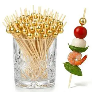 100 Pcs Gold Cocktail Picks for Appetizers, 4.7" Decorative Bamboo Skewers, Fancy Gold Bead Toothpicks for Drinks, Martini, Charcuterie Board, Luxury Party Supplies for Wedding, Birthday & Holiday 100 Pcs Gold Cocktail Picks for Appetizers, 4.7" Decorative Bamboo Skewers, Fancy Gold Bead Toothpicks for Drinks, Martini, Charcuterie Board, Luxury Party Supplies for Wedding, Birthday & Holiday