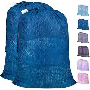 Polecasa Extra Heavy Duty Large Diamond Mesh Laundry Bags with Drawstring Closure & ID Tag, 2 Pack 24 x 36 inches Washable Storage Bag for College, Travel, Sports, Dorms, Blue Polecasa Extra Heavy Duty Large Diamond Mesh Laundry Bags with Drawstring Closure & ID Tag, 2 Pack 24 x 36 inches Washable Storage Bag for College, Travel, Sports, Dorms, Blue