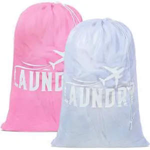 2 Pack Large Mesh Laundry Bag, Heavy Duty Laundry Bags with Drawstring, Laundry Hamper Liner, Machine Washable, for Travel, Storage, Sports, Dorms and Apartment Dwellers, 24 x 36 Inches (Pink+White) 2 Pack Large Mesh Laundry Bag, Heavy Duty Laundry Bags with Drawstring, Laundry Hamper Liner, Machine Washable, for Travel, Storage, Sports, Dorms and Apartment Dwellers, 24 x 36 Inches (Pink+White)