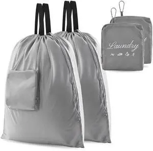 2 Pcs Travel Laundry Bags, JHX Dirty Clothes OrganizerUpgradedwith Handles and Aluminum Carabiner, Collapsible Laundry Bag for Travel, Camp, Fitness, and StudentsGrey 24"L x 21"W 2 Pcs Travel Laundry Bags, JHX Dirty Clothes OrganizerUpgradedwith Handles and Aluminum Carabiner, Collapsible Laundry Bag for Travel, Camp, Fitness, and StudentsGrey 24"L x 21"W