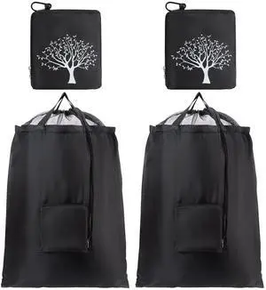 2 Packs Travel Laundry Bags, CLEADUS Foldable Dirty Clothes Bag Upgraded with Drawstring Mesh, Handles, and Carabiner, Portable, Suitable for Travel, Gym, Camping (Black) 2 Packs Travel Laundry Bags, CLEADUS Foldable Dirty Clothes Bag Upgraded with Drawstring Mesh, Handles, and Carabiner, Portable, Suitable for Travel, Gym, Camping (Black)