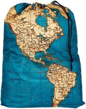 Kikkerland Travel-Size Laundry Bag, World Map Design Heavy Duty Laundry Bag, Polyester, Built-in Pouch, Inner Loop and Carabineer, Multicolor Kikkerland Travel-Size Laundry Bag, World Map Design Heavy Duty Laundry Bag, Polyester, Built-in Pouch, Inner Loop and Carabineer, Multicolor