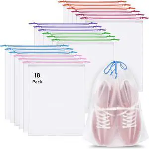 18 Pack Shoe Bags for Travel, 15.7" x 11.8" Clear Travel Shoe Bags for Packing with Colorful Drawstring, Large Waterproof Portable Travel Shoe Storage Bag Travel Essentials Women for and Men 18 Pack Shoe Bags for Travel, 15.7" x 11.8" Clear Travel Shoe Bags for Packing with Colorful Drawstring, Large Waterproof Portable Travel Shoe Storage Bag Travel Essentials Women for and Men