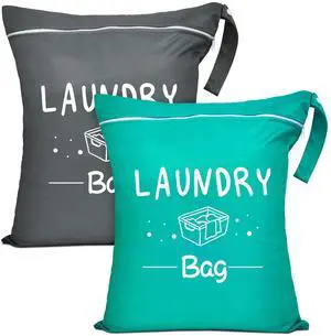 2 Pcs Large Travel Laundry Bags - Waterproof Wet/Dry, Washable, Drawstring, Bathing Suit, Workout, Gym Clothes, Swimming, Yoga - Green, Grey 2 Pcs Large Travel Laundry Bags - Waterproof Wet/Dry, Washable, Drawstring, Bathing Suit, Workout, Gym Clothes, Swimming, Yoga - Green, Grey