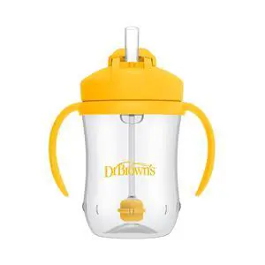Dr. Brown's Milestones Baby's First Straw Cup, Training Cup with Weighted Straw, 9oz/270mL, Vintage Yellow, BPA Free, 6m+ Dr. Brown's Milestones Baby's First Straw Cup, Training Cup with Weighted Straw, 9oz/270mL, Vintage Yellow, BPA Free, 6m+