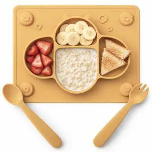 ROCCED Suction Plates for Baby Placemat Spoon Fork Set for Toddlers, Silicone Baby Plates with Suction Baby Dishes for Kids Plates-mustard ROCCED Suction Plates for Baby Placemat Spoon Fork Set for Toddlers, Silicone Baby Plates with Suction Baby Dishes for Kids Plates-mustard