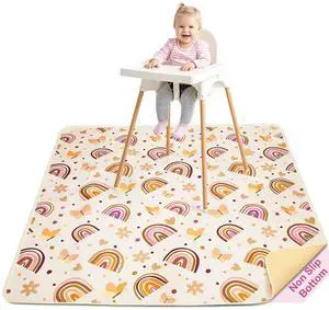 Basumee Splat Mat High Chair Mat Waterproof Baby Play Splat Mat for Under High Chair Food Catcher Highchair Mat for Floor Non Slip Bottom, Brown Rainbow, 46x42 Inches Basumee Splat Mat High Chair Mat Waterproof Baby Play Splat Mat for Under High Chair Food Catcher Highchair Mat for Floor Non Slip Bottom, Brown Rainbow, 46x42 Inches