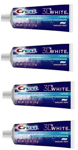 Crest 3D White Vivid Fluoride Anticavity Toothpaste Radiant Mint 0.85 oz Travel Size (Pack of 4) Crest 3D White Vivid Fluoride Anticavity Toothpaste Radiant Mint 0.85 oz Travel Size (Pack of 4)