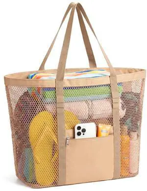 Dntorx Women's Mesh Beach Bag, Durable, Stylish Beach Tote for Swimming, Travel & Vacation Essentials, Lightweight Design for Poolside, Shopping, or Daily Use Spacious & Easy to Clean(khaki) Dntorx Women's Mesh Beach Bag, Durable, Stylish Beach Tote for Swimming, Travel & Vacation Essentials, Lightweight Design for Poolside, Shopping, or Daily Use Spacious & Easy to Clean(khaki)
