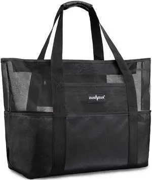 ZUXNZUX Mesh Beach Bag - Large Waterproof Beach Tote Bag with Zipper, Oversized Foldable Lightweight Family Swim Bag Vacation ZUXNZUX Mesh Beach Bag - Large Waterproof Beach Tote Bag with Zipper, Oversized Foldable Lightweight Family Swim Bag Vacation