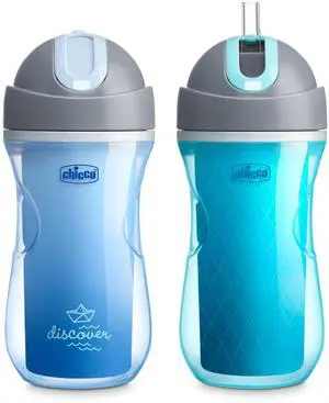 Chicco Insulated Straw Sippy Cup 12+ Months, 9oz Toddler Training Cup with Spill-Free Flip-Top Lid, BPA-Free 2-Pack, Blue Discover/Teal Chicco Insulated Straw Sippy Cup 12+ Months, 9oz Toddler Training Cup with Spill-Free Flip-Top Lid, BPA-Free 2-Pack, Blue Discover/Teal